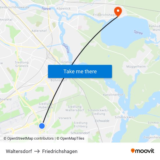 Waltersdorf to Friedrichshagen map