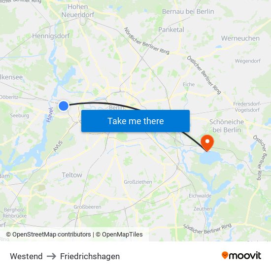 Westend to Friedrichshagen map