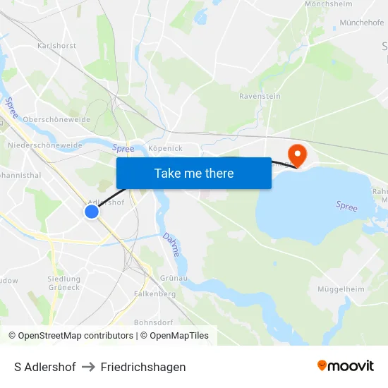 S Adlershof to Friedrichshagen map