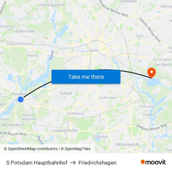 S Potsdam Hauptbahnhof to Friedrichshagen map