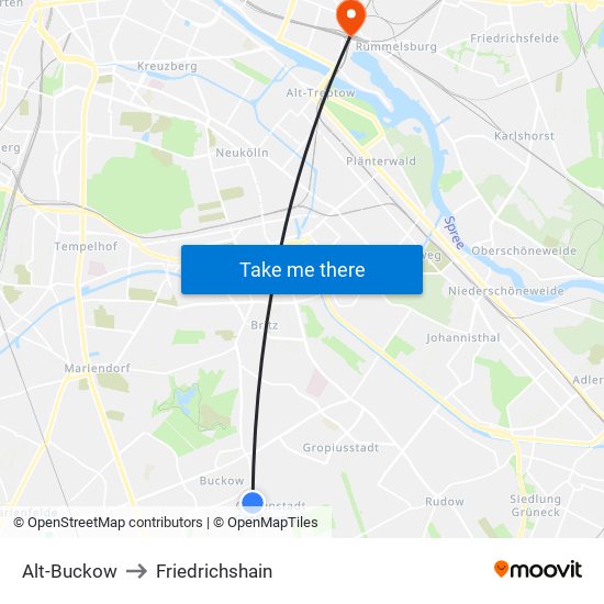 Alt-Buckow to Friedrichshain map
