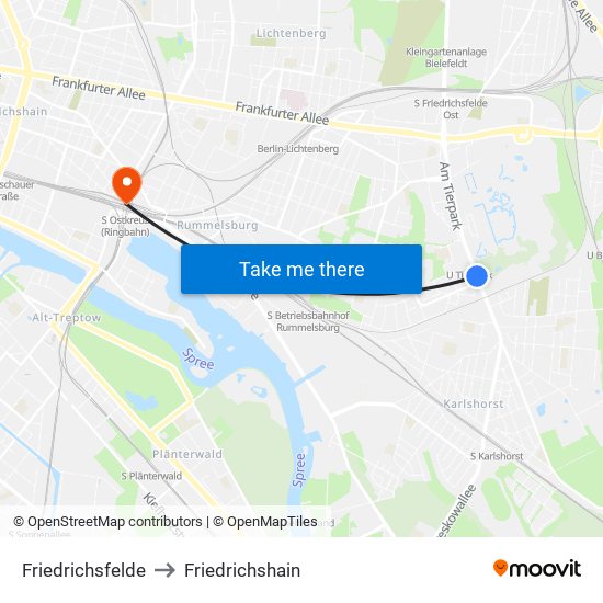 Friedrichsfelde to Friedrichshain map