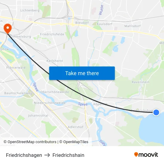 Friedrichshagen to Friedrichshain map