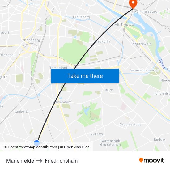 Marienfelde to Friedrichshain map