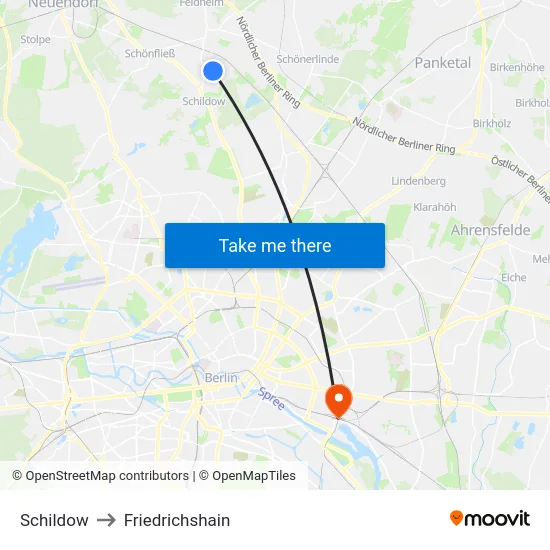 Schildow to Friedrichshain map