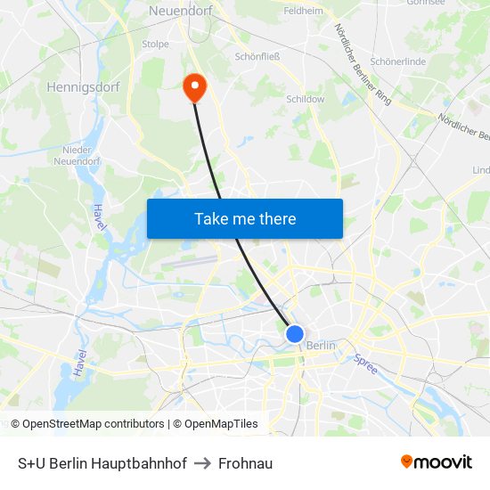 S+U Berlin Hauptbahnhof to Frohnau map