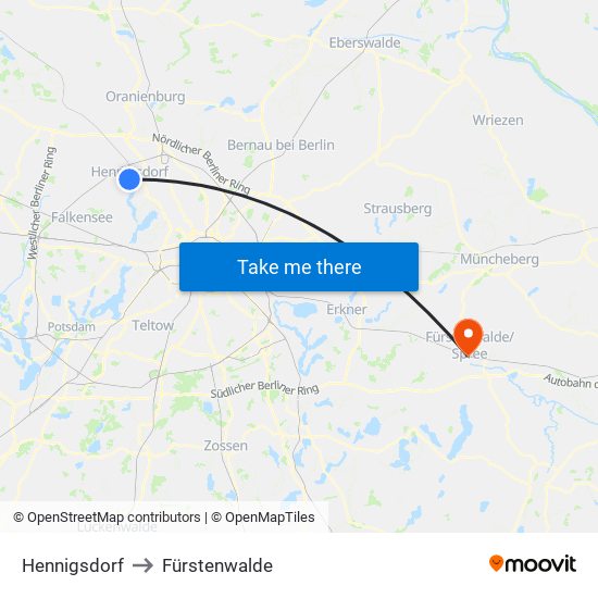 Hennigsdorf to Fürstenwalde map