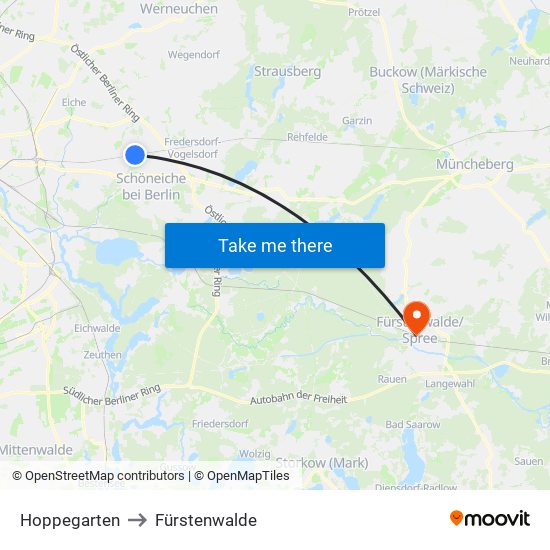 Hoppegarten to Fürstenwalde map