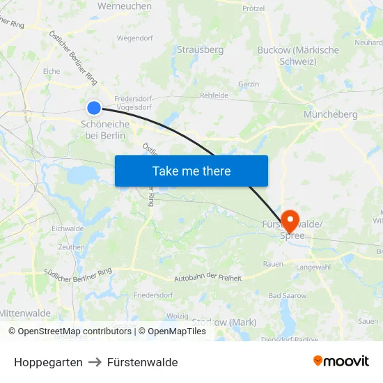 Hoppegarten to Fürstenwalde map