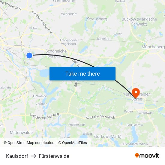 Kaulsdorf to Fürstenwalde map