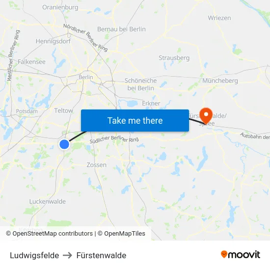 Ludwigsfelde to Fürstenwalde map