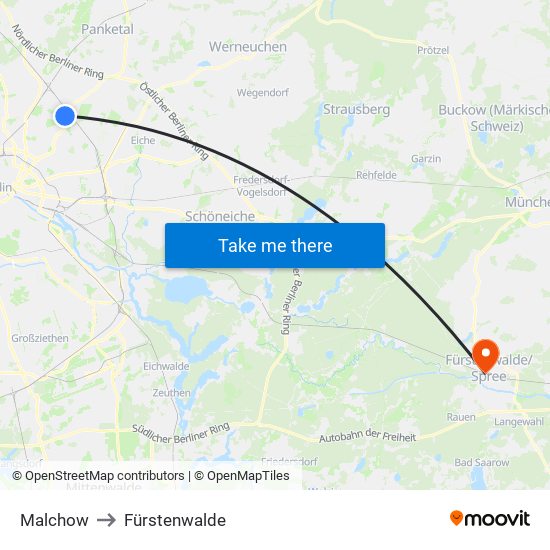 Malchow to Fürstenwalde map