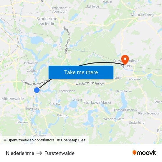Niederlehme to Fürstenwalde map