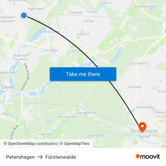 Petershagen to Fürstenwalde map