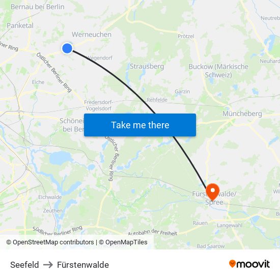 Seefeld to Fürstenwalde map