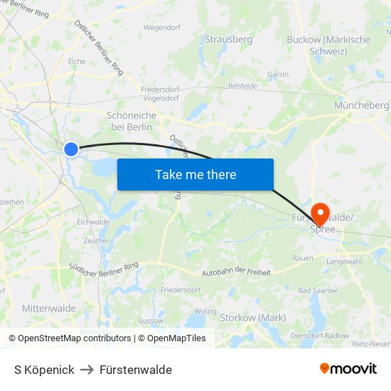 S Köpenick to Fürstenwalde map