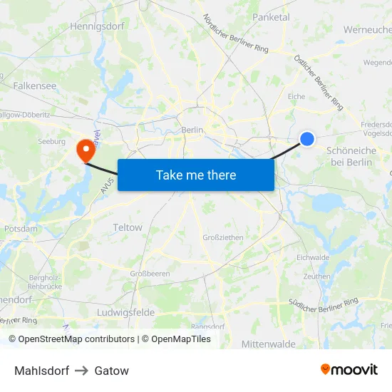 Mahlsdorf to Gatow map