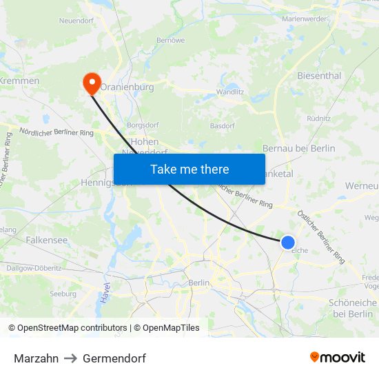 Marzahn to Germendorf map