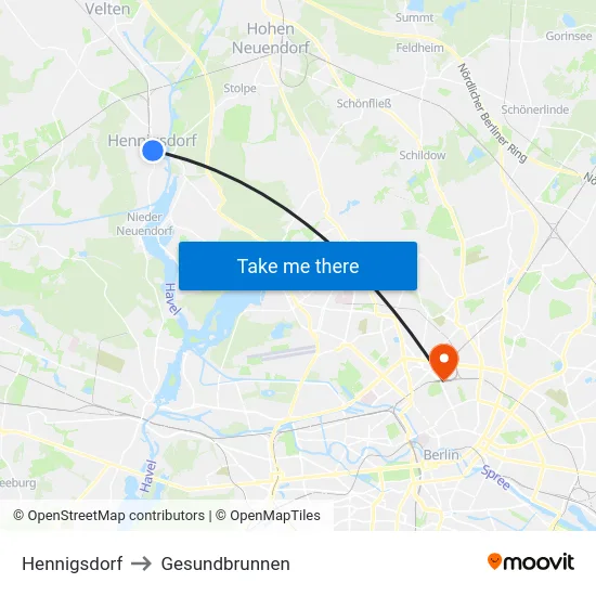 Hennigsdorf to Gesundbrunnen map
