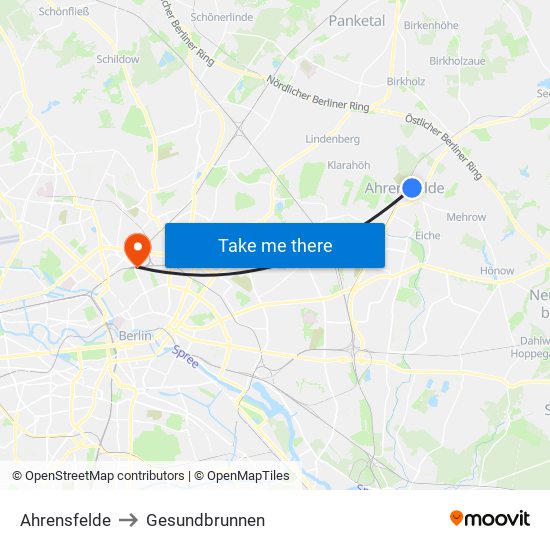 Ahrensfelde to Gesundbrunnen map