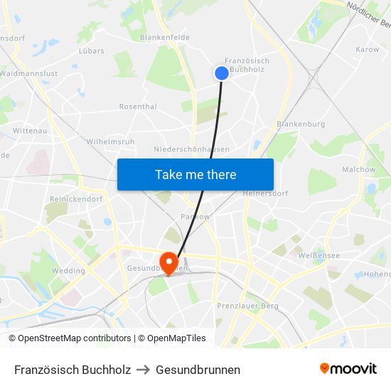 Französisch Buchholz to Gesundbrunnen map