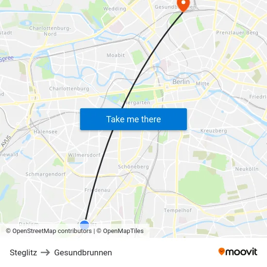 Steglitz to Gesundbrunnen map