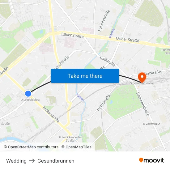 Wedding to Gesundbrunnen map