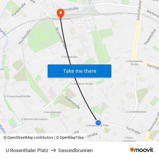 U Rosenthaler Platz to Gesundbrunnen map