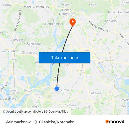 Kleinmachnow to Glienicke/Nordbahn map