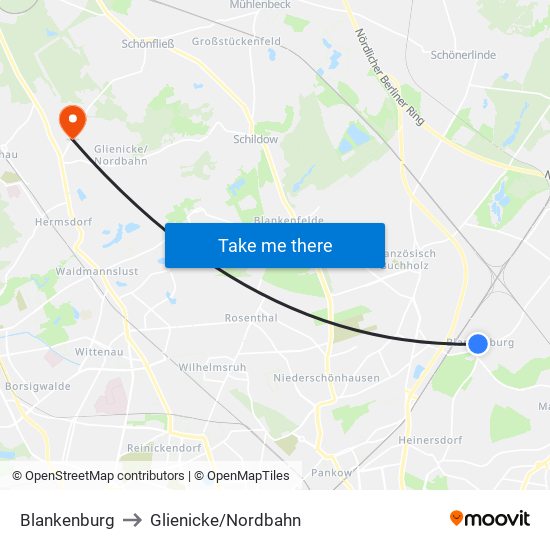 Blankenburg to Glienicke/Nordbahn map