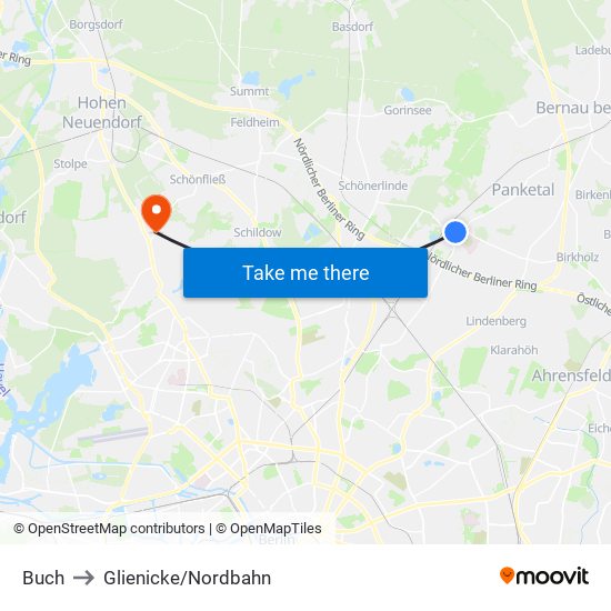 Buch to Glienicke/Nordbahn map