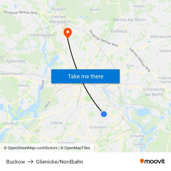 Buckow to Glienicke/Nordbahn map