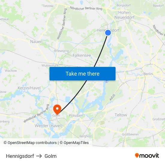 Hennigsdorf to Golm map