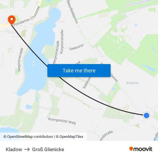 Kladow to Groß Glienicke map