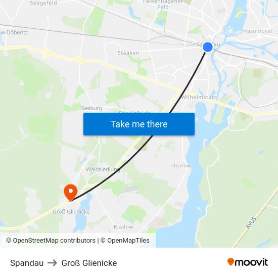 Spandau to Groß Glienicke map