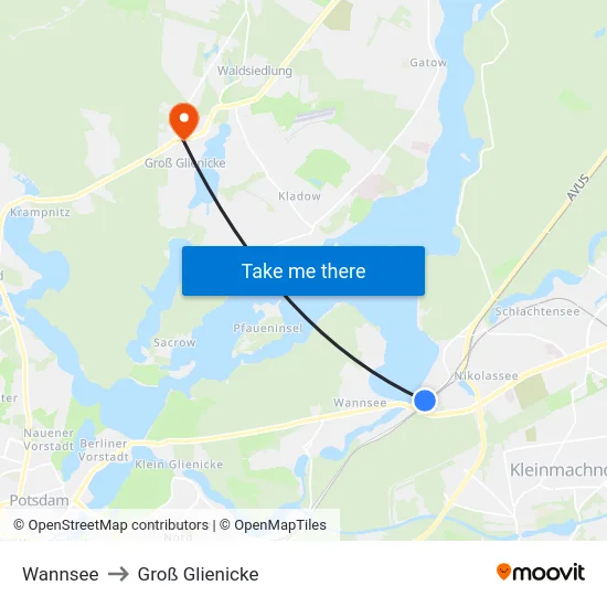 Wannsee to Groß Glienicke map