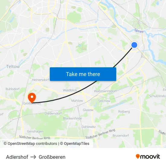 Adlershof to Großbeeren map