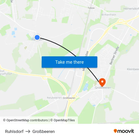 Ruhlsdorf to Großbeeren map