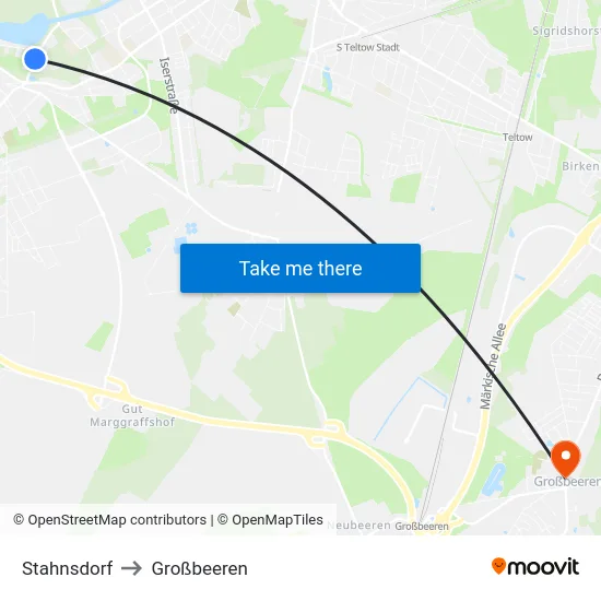 Stahnsdorf to Großbeeren map