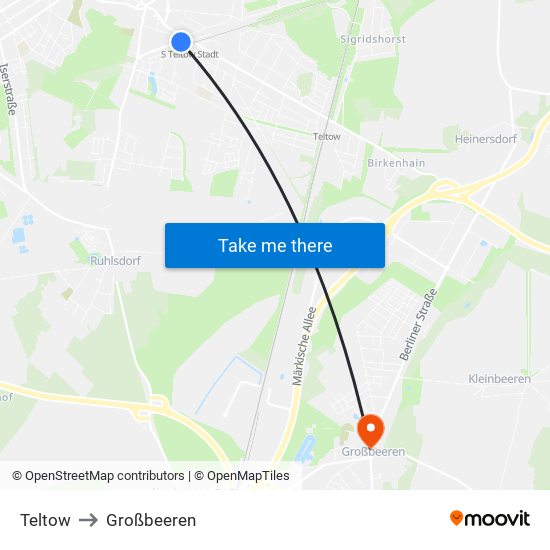 Teltow to Großbeeren map