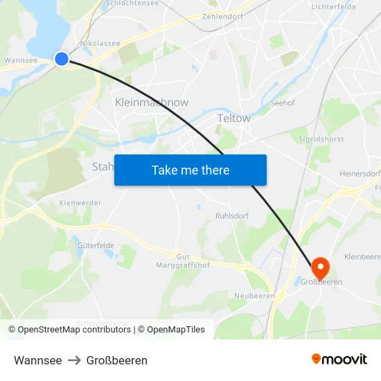Wannsee to Großbeeren map