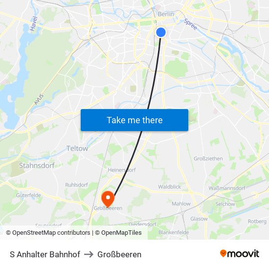 S Anhalter Bahnhof to Großbeeren map