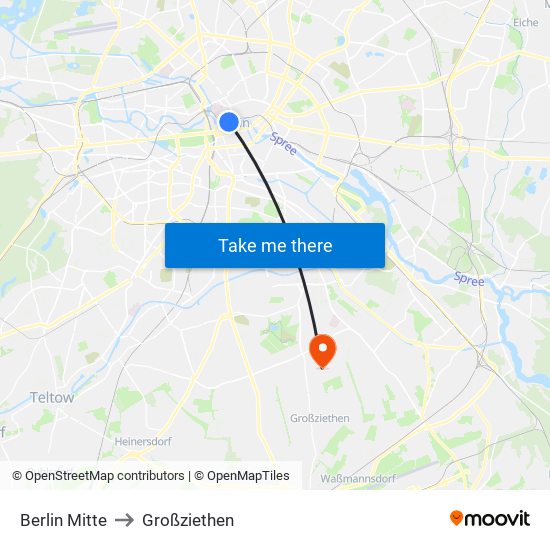 Berlin Mitte to Großziethen map