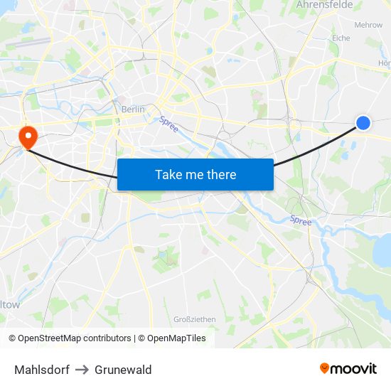 Mahlsdorf to Grunewald map