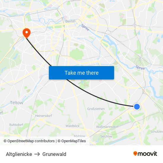 Altglienicke to Grunewald map