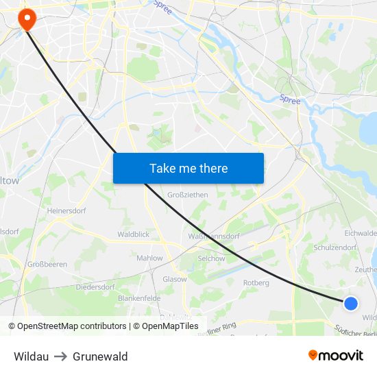 Wildau to Grunewald map