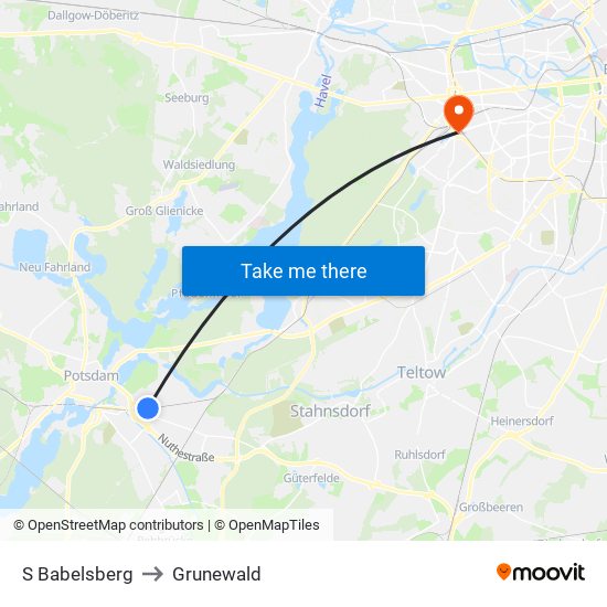 S Babelsberg to Grunewald map