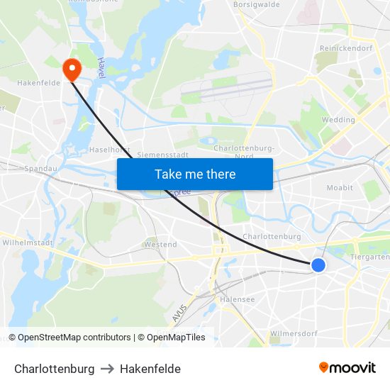 Charlottenburg to Hakenfelde map