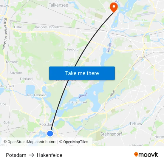 Potsdam to Hakenfelde map