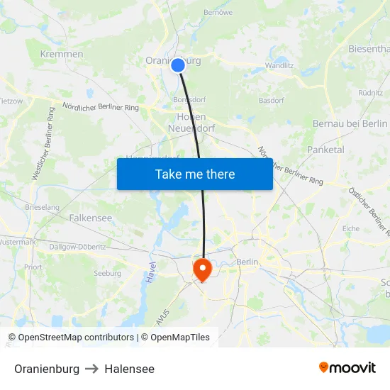 Oranienburg to Halensee map